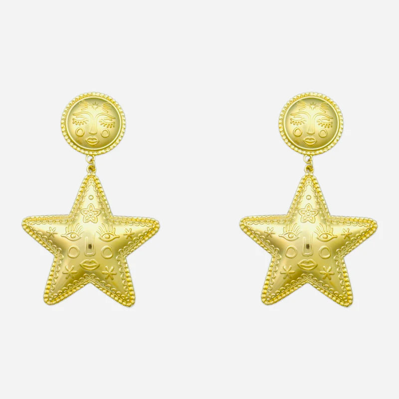 Boho star earrings gold
