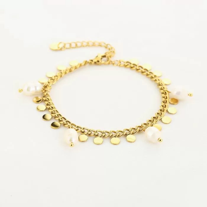 Bracelet coin & pearl gold