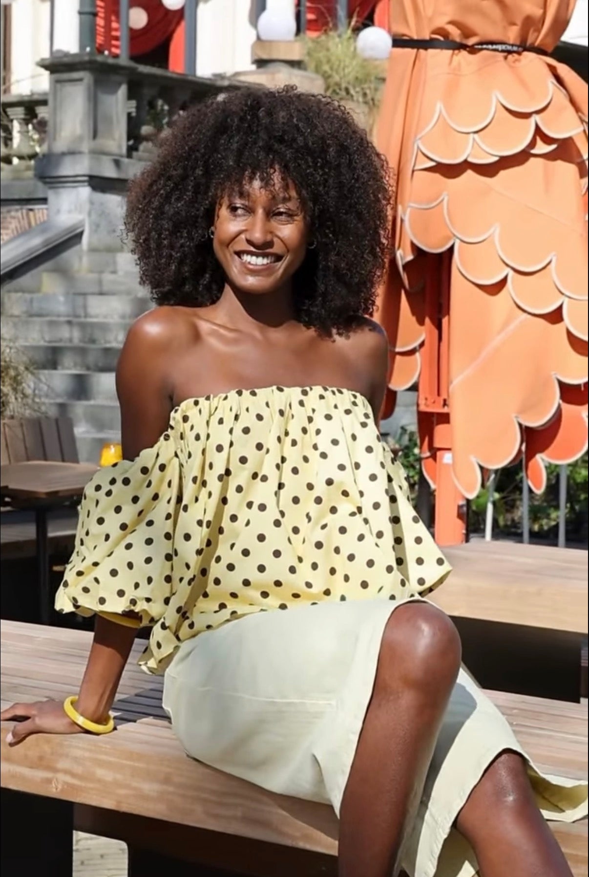 Polka dot top yellow brown