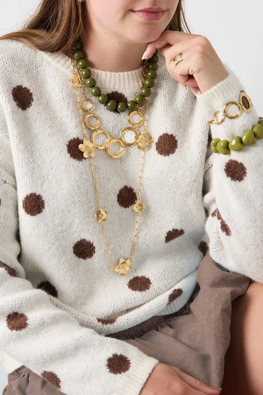 Many flower necklace long gold