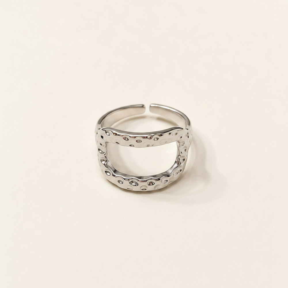 Open square ring silver