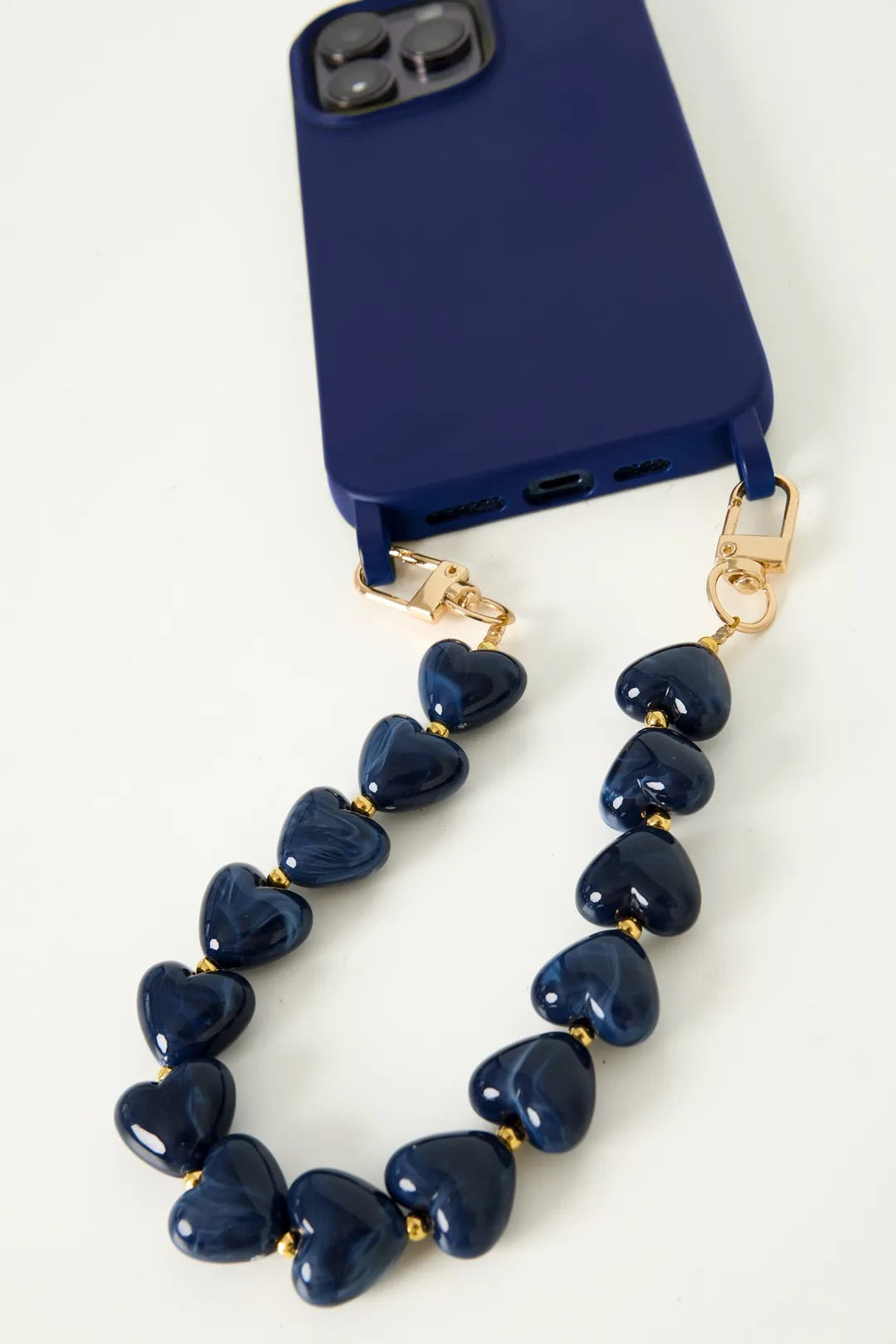 Navy hearts phone chain