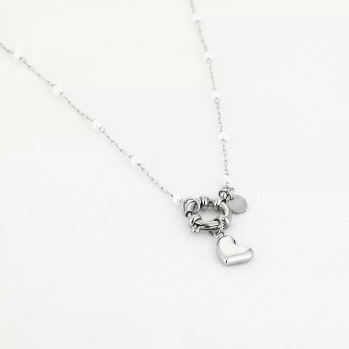 Necklace pearl & heart gold
