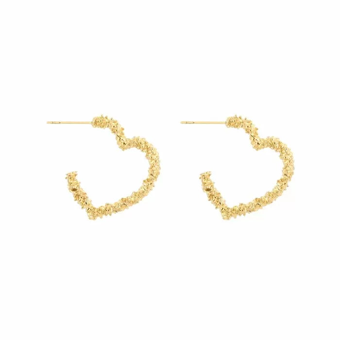 Crumbled heart earrings gold