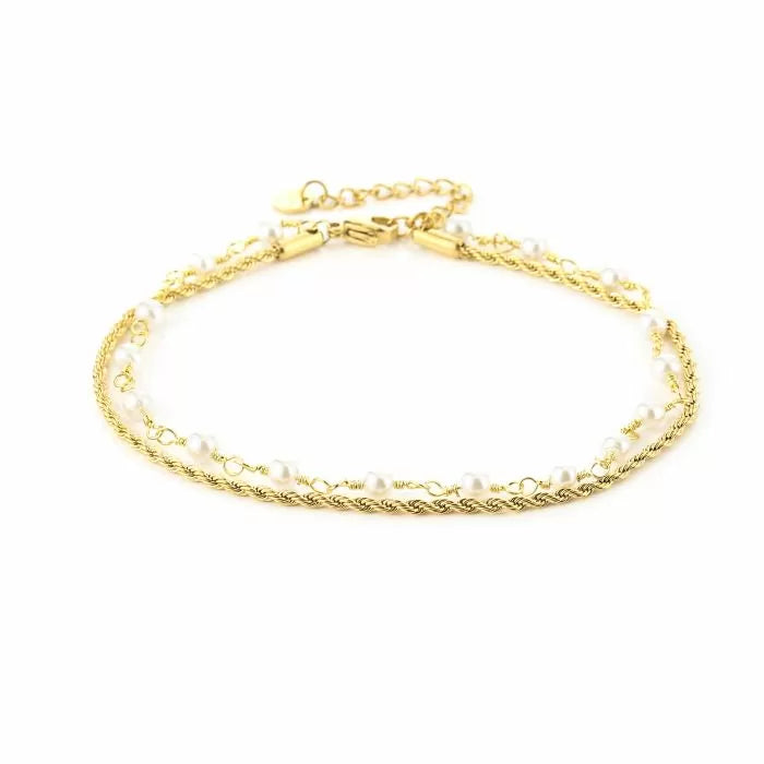 Double pearl anklet gold