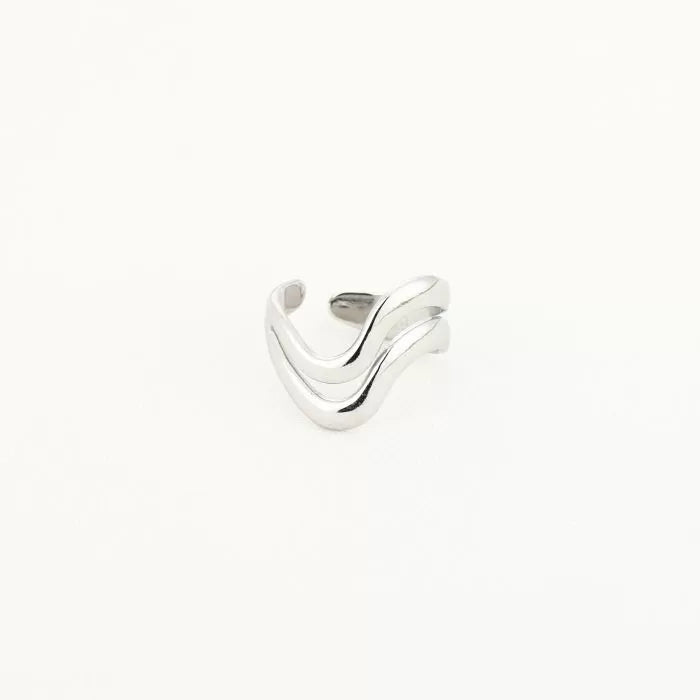 Double wavey ring silver