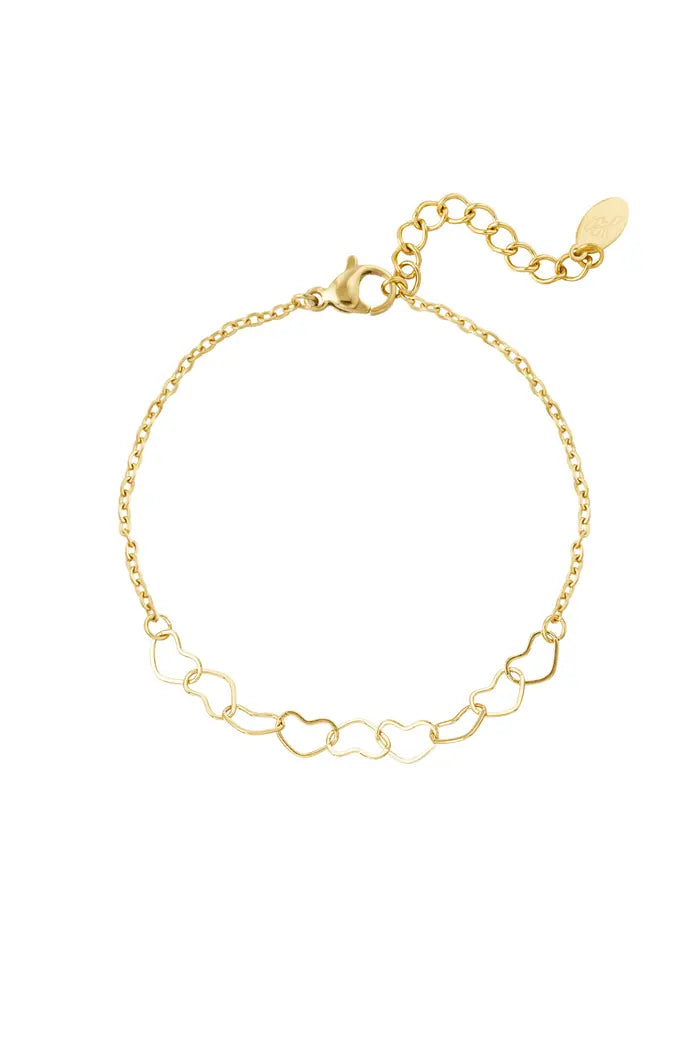 Linked heart bracelet gold