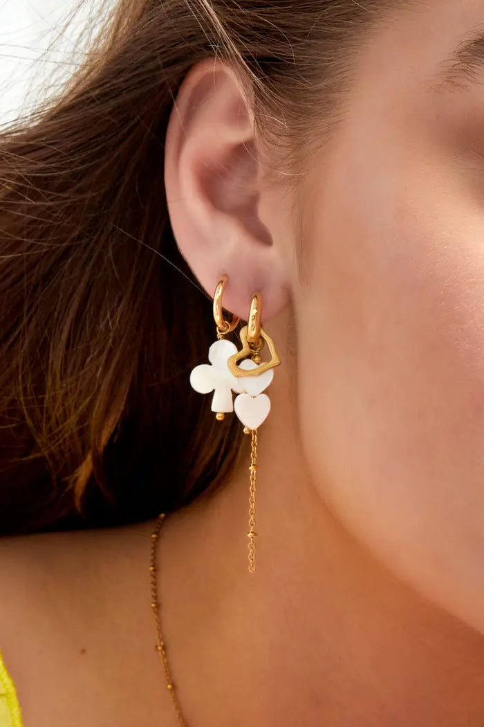 Long pearl heart earrings gold