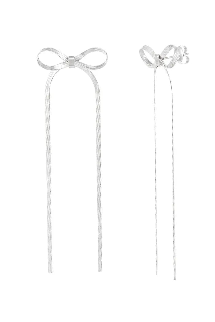 Long bow earrings silver