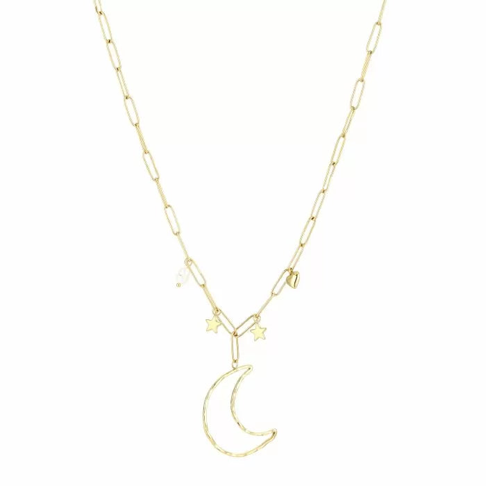 Long moon necklace gold
