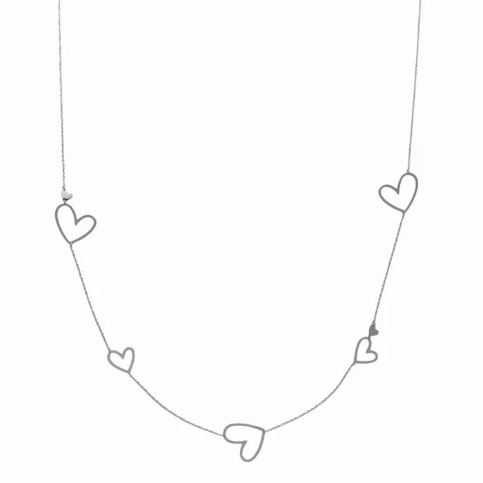 Long open heart necklace silver