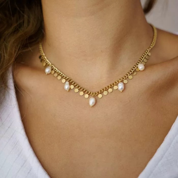 Necklace coin & pearl gold