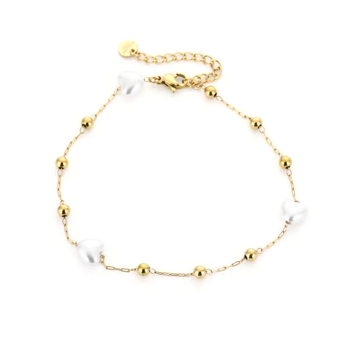 Pearl hearts anklet gold