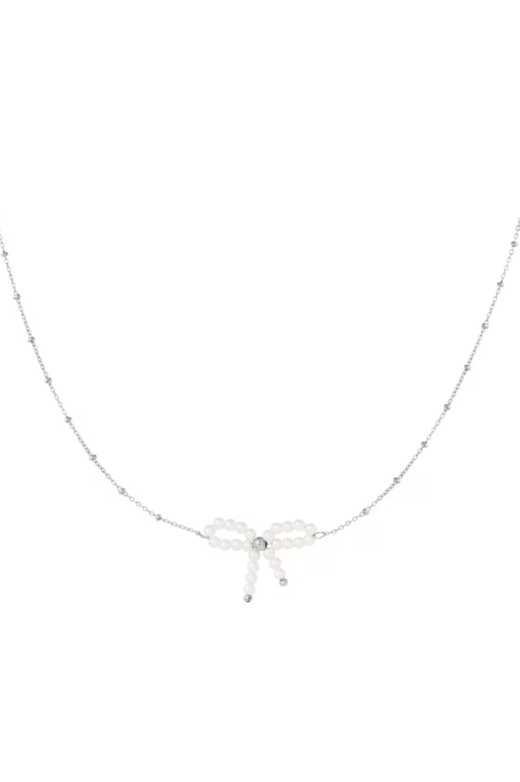 Pearl bow necklace silver