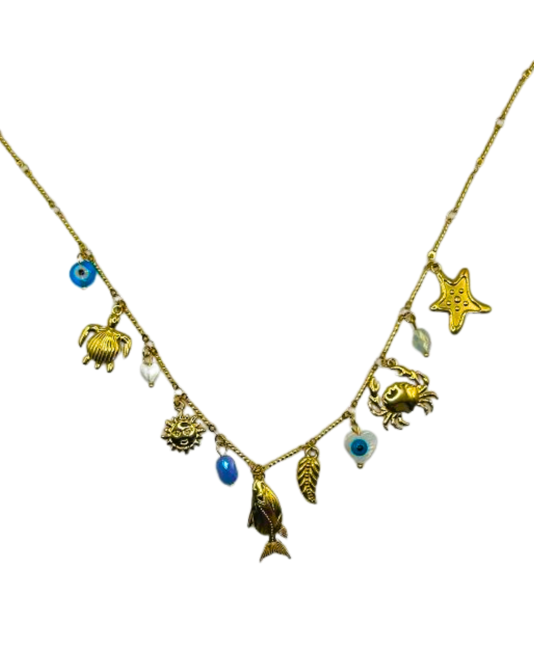 Lovely sea charm necklace blue gold
