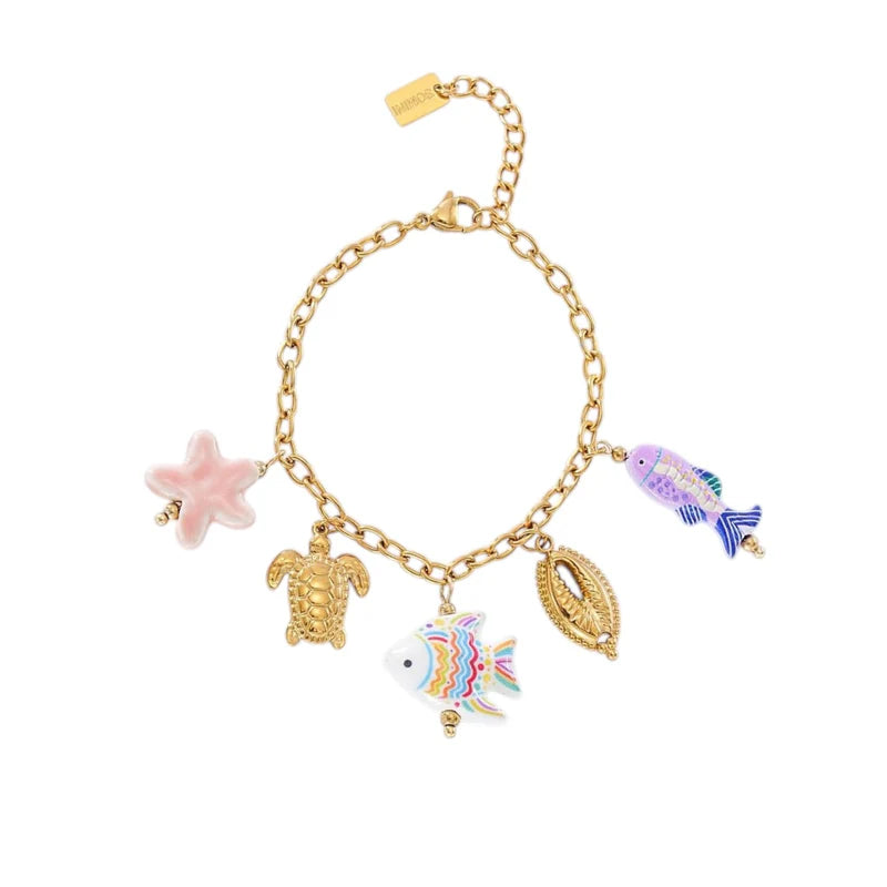 Sea life charm bracelet purple gold