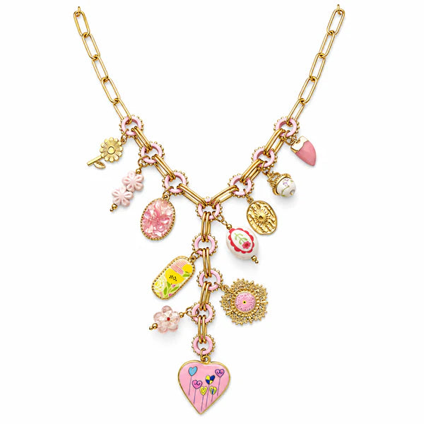 Statement love Y necklace pink