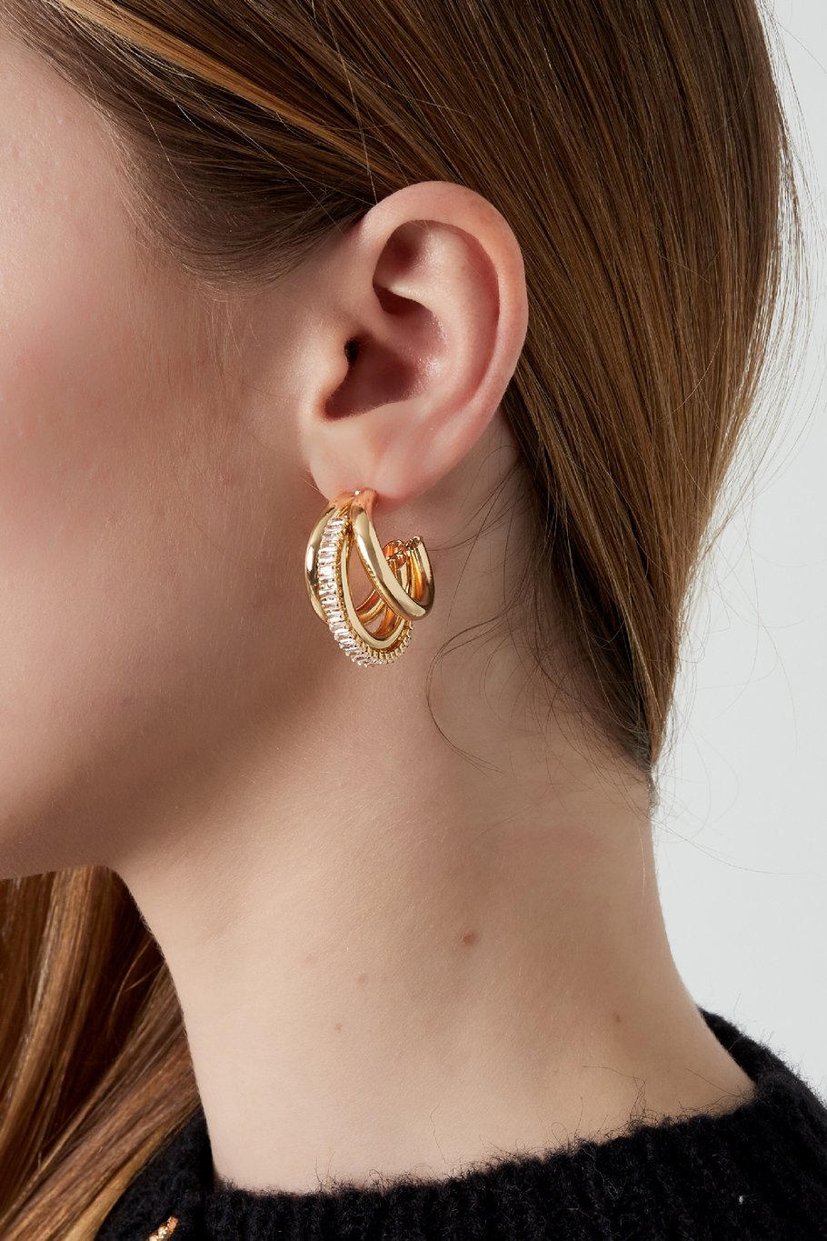 Triple party hoops gold