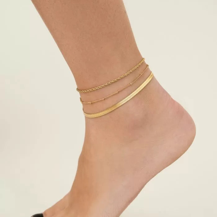 Triple anklet gold