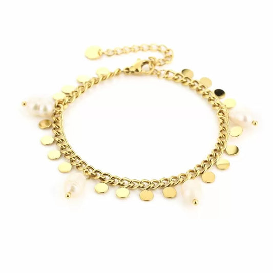 Bracelet coin & pearl gold