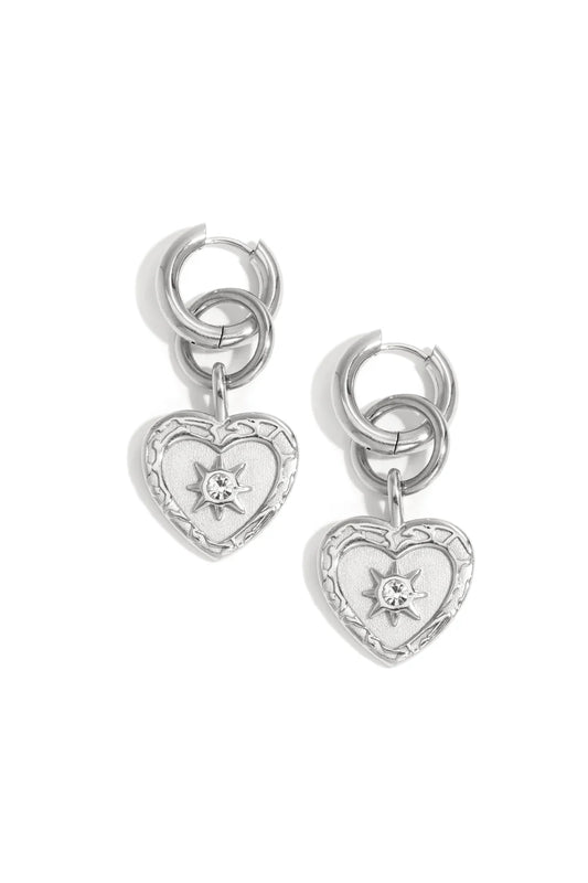 Earring drop heart silver