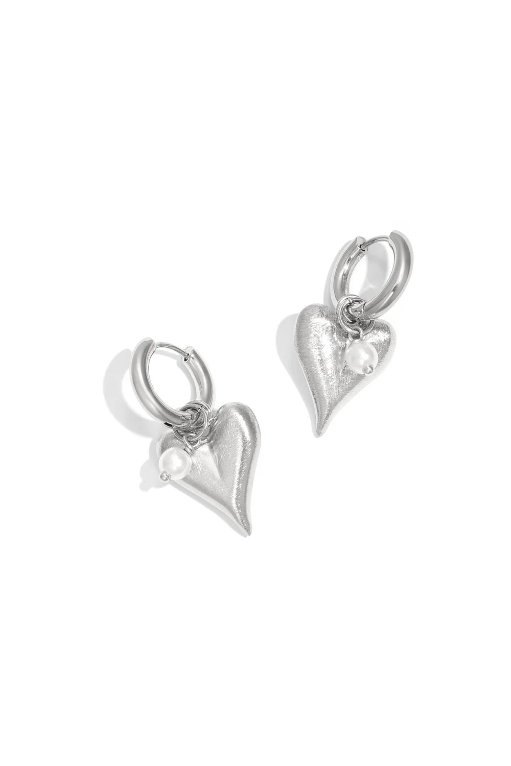 Earring heart & pearl silver