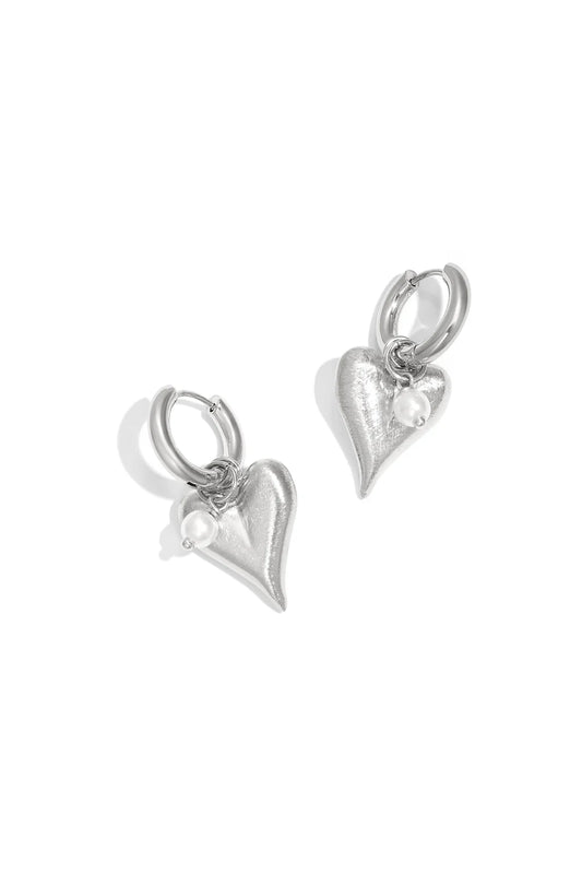 Earring heart & pearl silver