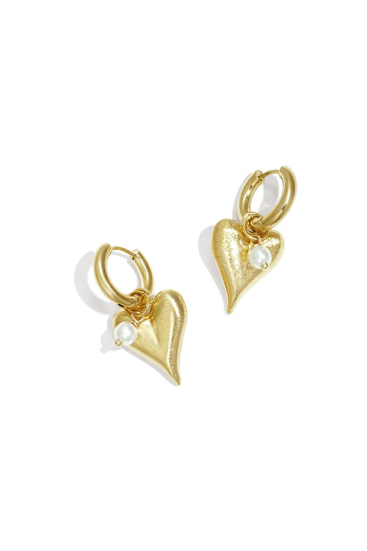 Earring heart & pearl gold