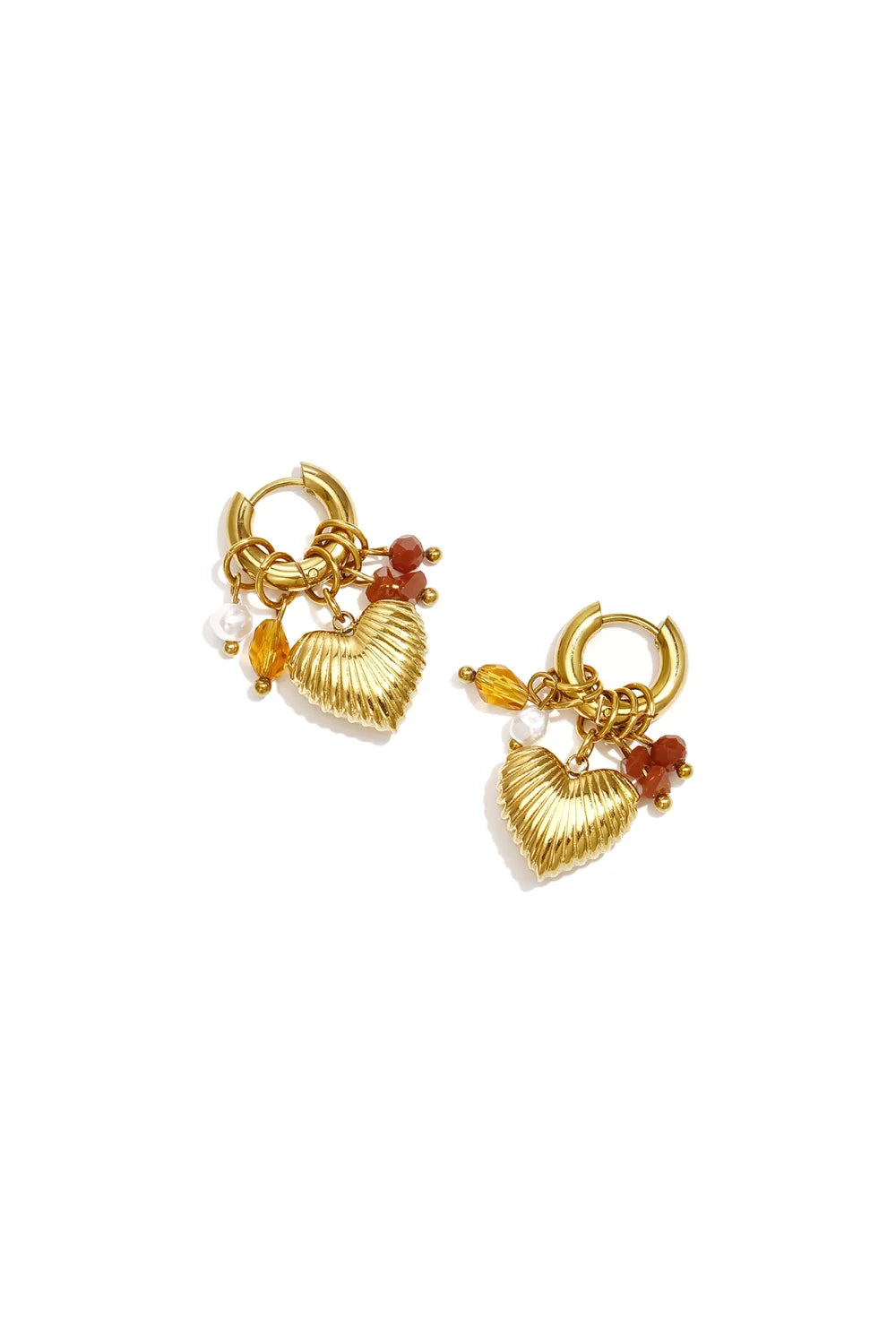 Earring heart beads amber
