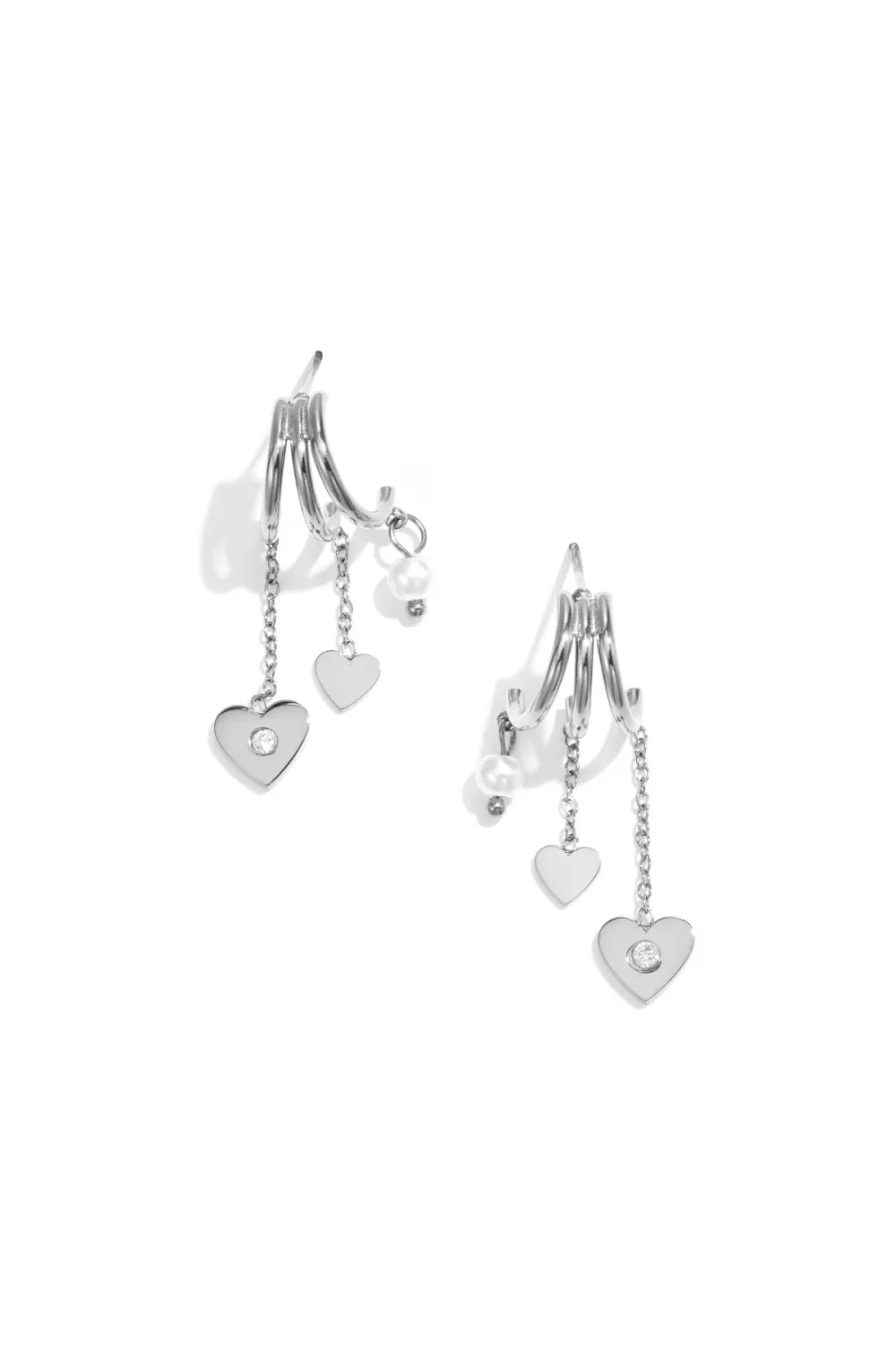Earring triple hearts silver
