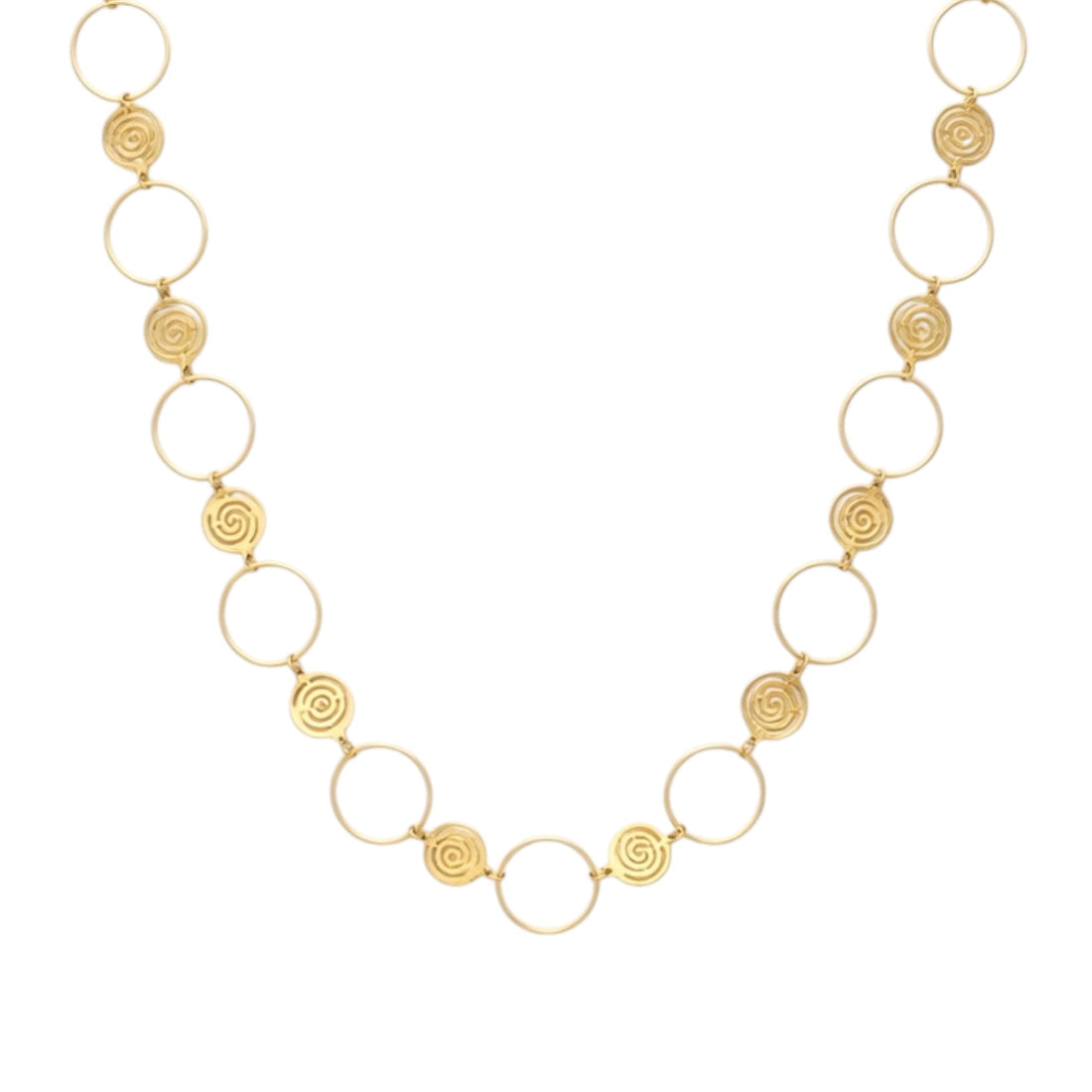 Spiral circle necklace long gold