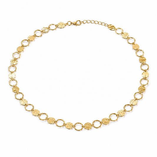 Spiral circle necklace long gold