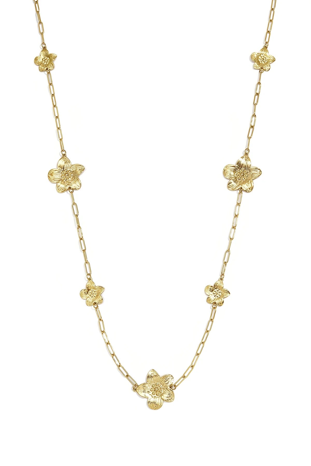 Many flower necklace long gold