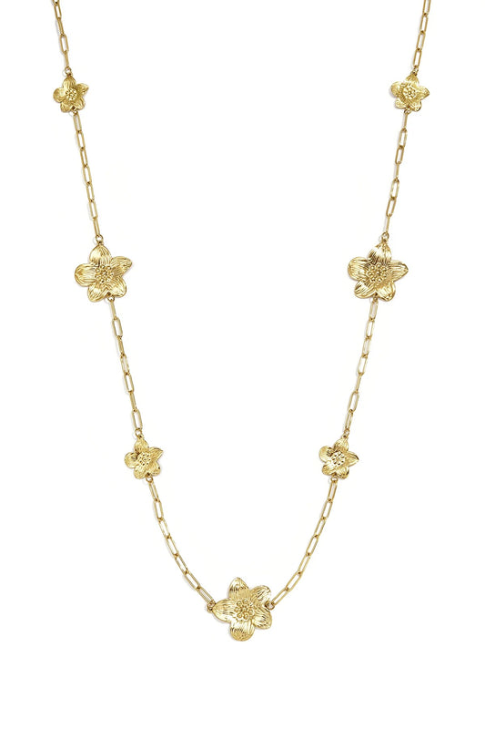 Many flower necklace long gold