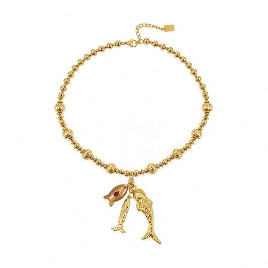 Fishy beads necklace gold