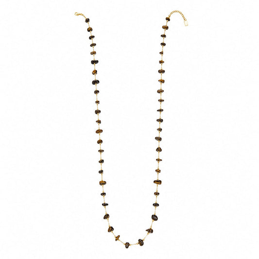 Stone necklace long brown gold