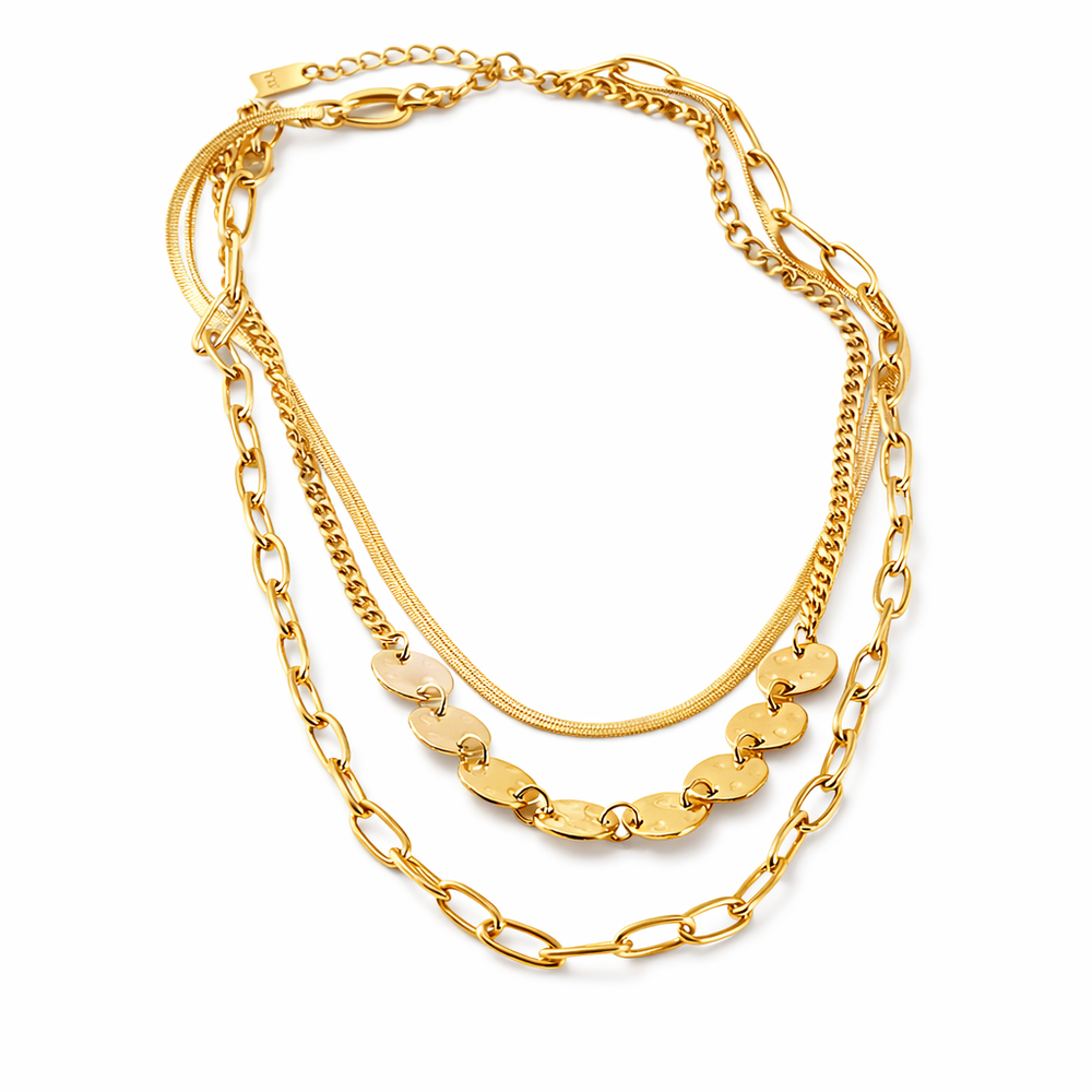 Spikey triple layered necklace gold