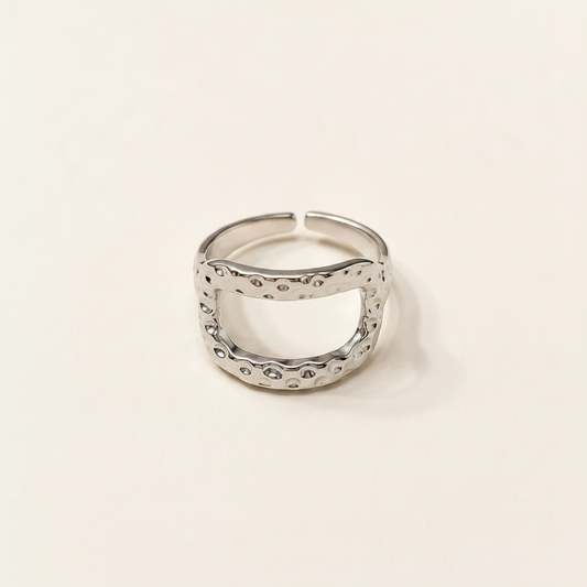 Open square ring silver