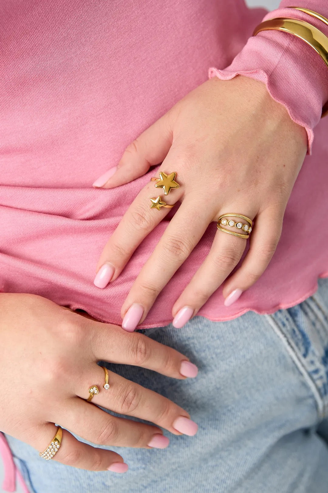 Double star ring gold