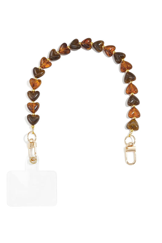 Shades of brown hearts phone chain