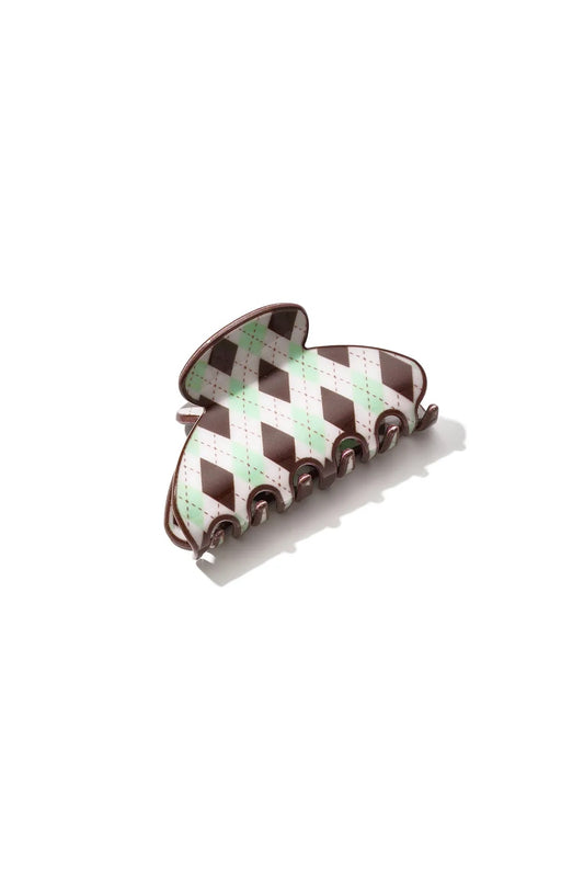 Checkered hair clip brown