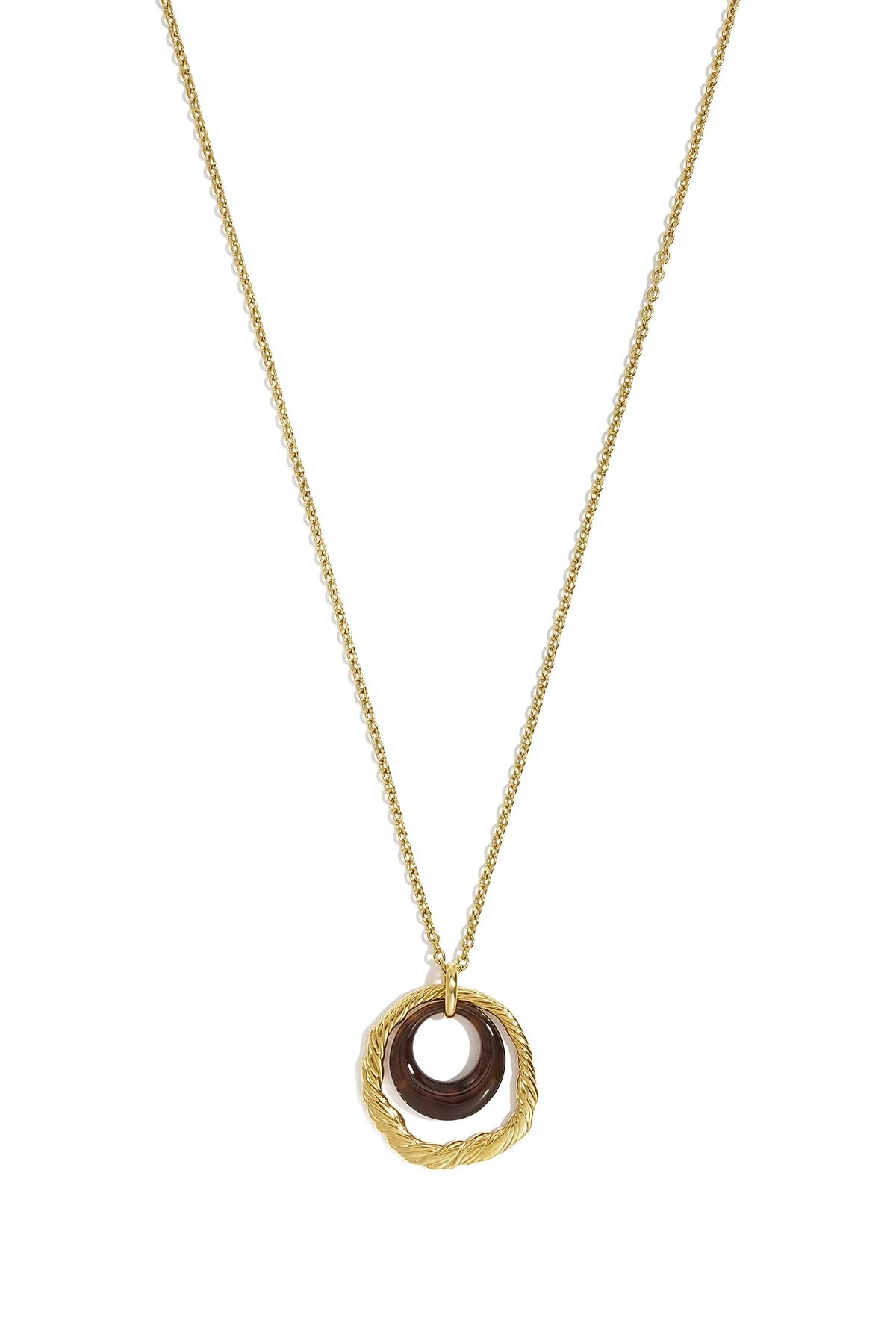 Brown circle necklace long gold