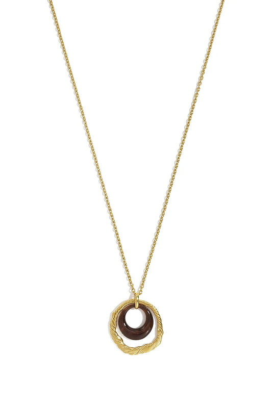 Brown circle necklace long gold