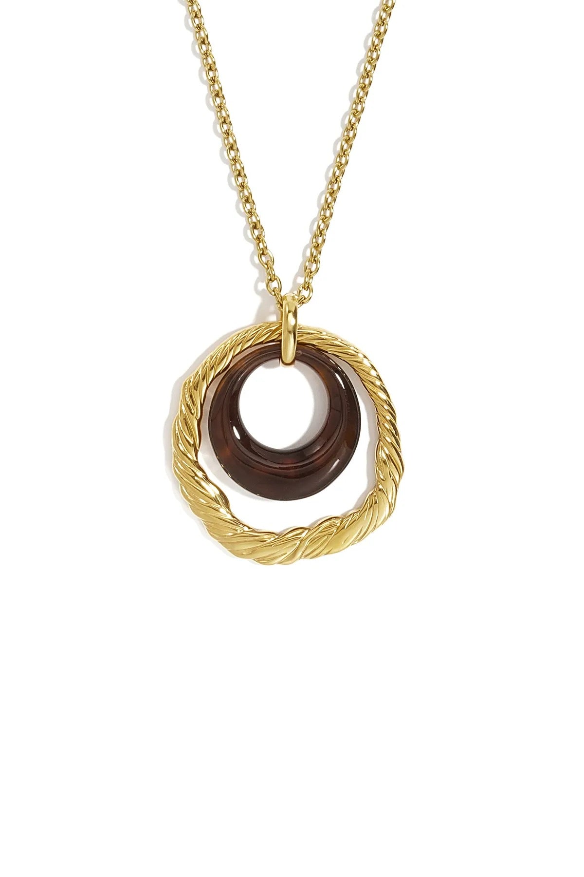 Brown circle necklace long gold