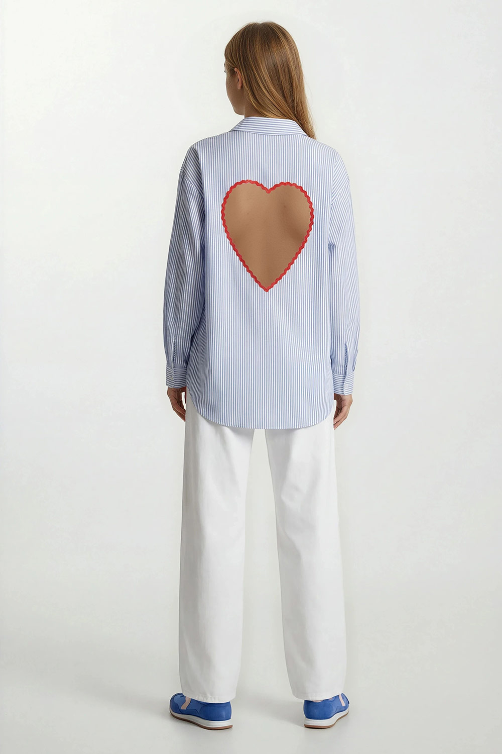 Open heart blouse blue