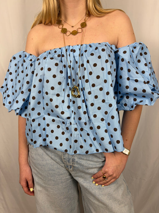 Polka dot top blue brown