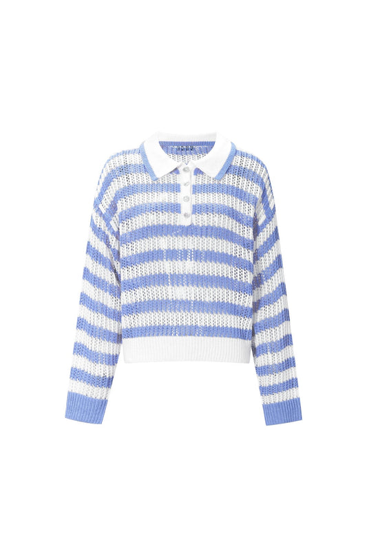 Knitted polo blauw