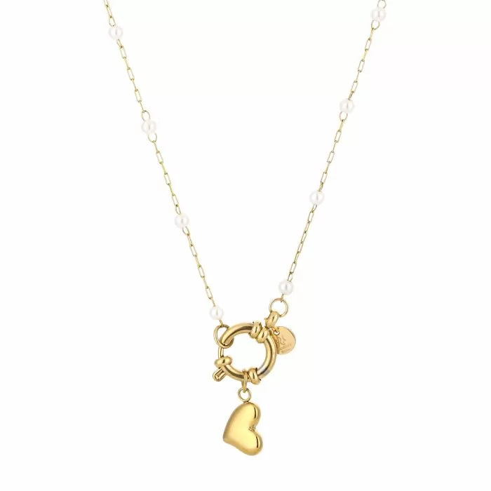 Necklace pearl & heart silver