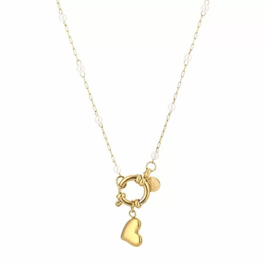 Necklace pearl & heart silver