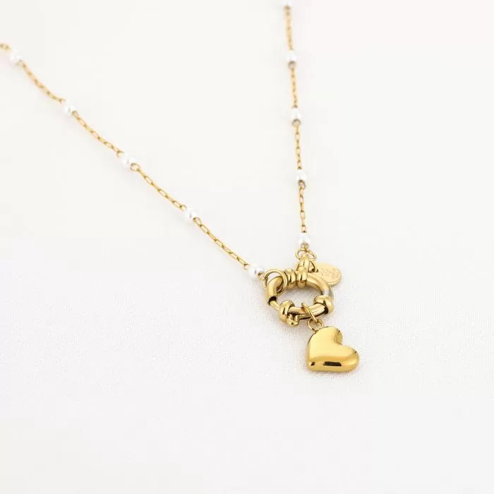 Necklace pearl & heart silver